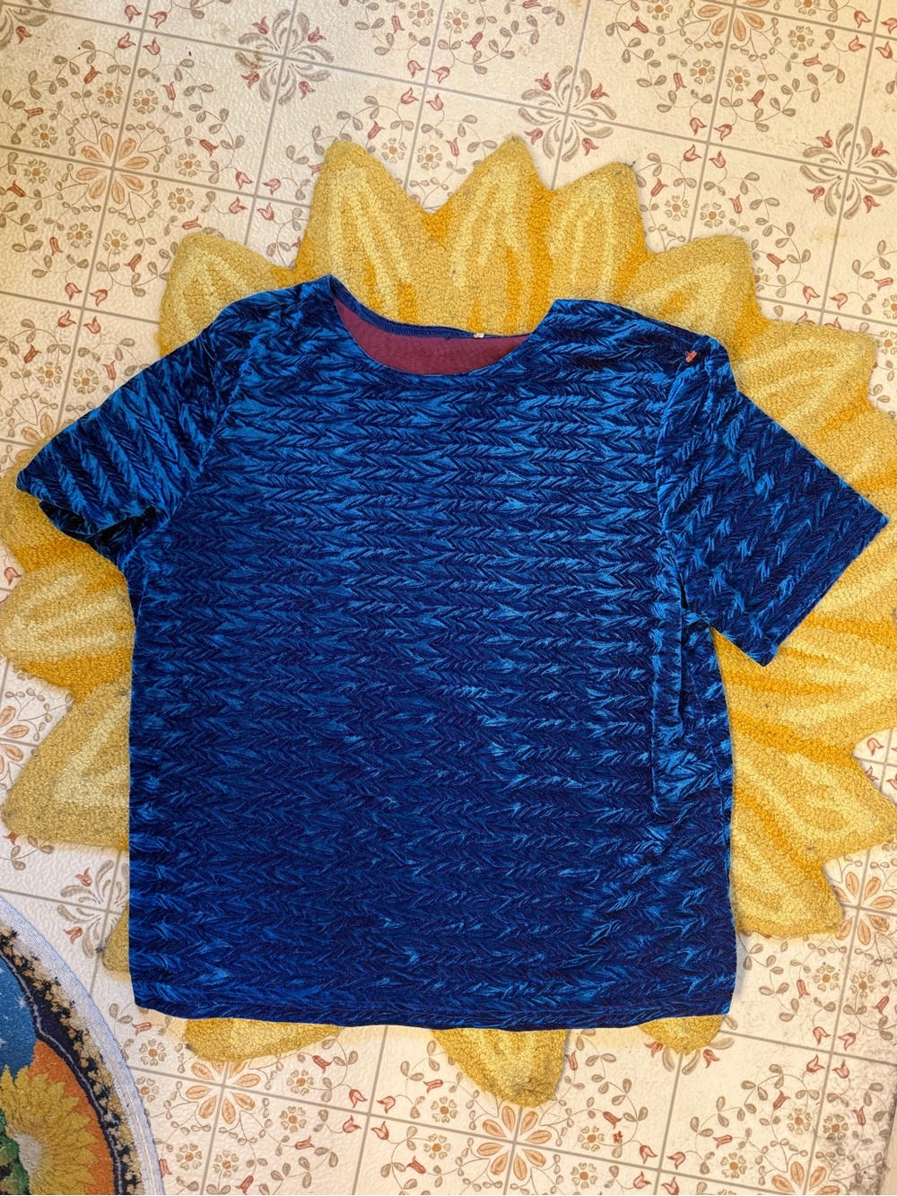 Vintage Velvet Textured Iridescent Top Blue Purple 90s y2k OOAK Trippy Large